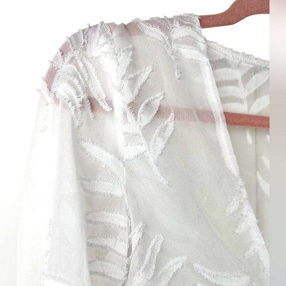 Pool Beach 2-piece sheer white coverup, S, crop top with tie & sarong, Vacation - Picture 6 of 9